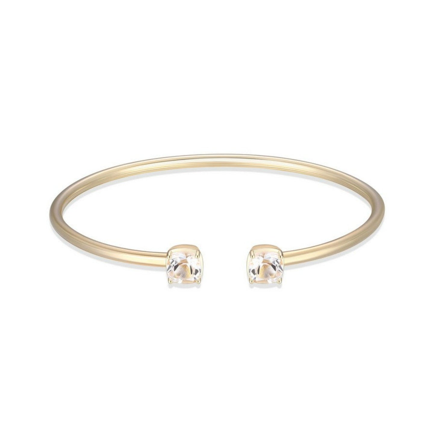 ELLE "MARBLE" Gold Plated 6mm Clear Quartz Cushion Cut Cuff Bangle 6.5"