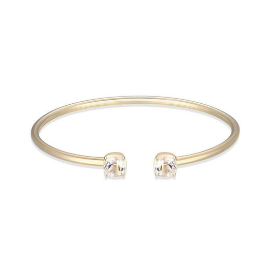 ELLE "MARBLE" Gold Plated 6mm Clear Quartz Cushion Cut Cuff Bangle 6.5"