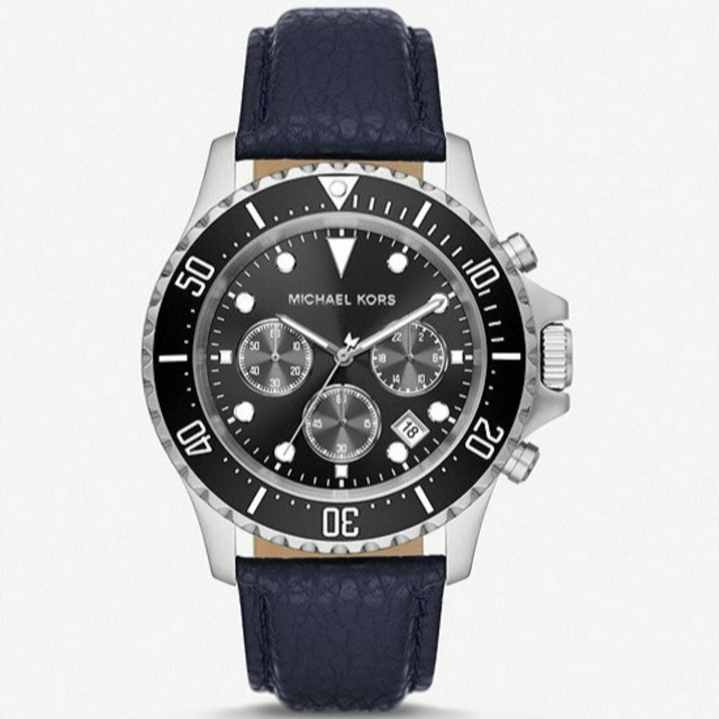 Oversized Everest Silver-Tone and Pebbled Leather Watch