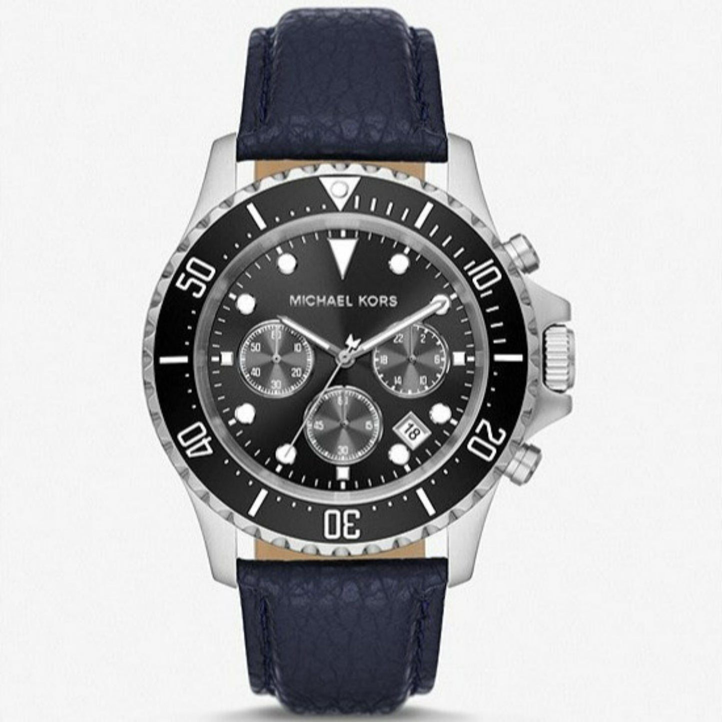 Oversized Everest Silver-Tone and Pebbled Leather Watch