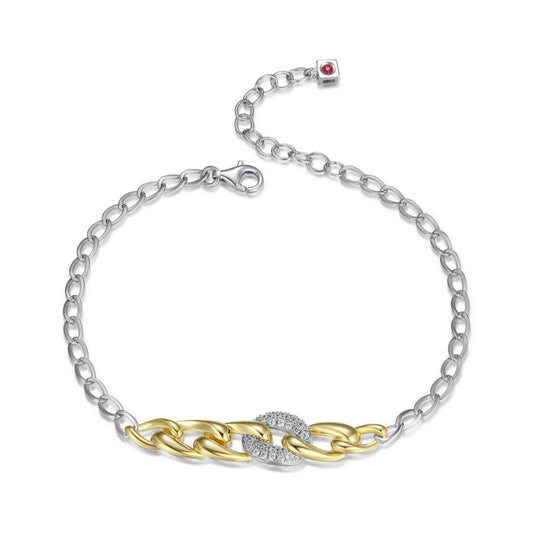 Elle "EBULLIENCE" Rhodium And Gold Plated 2 Tone Twisted Oval Link