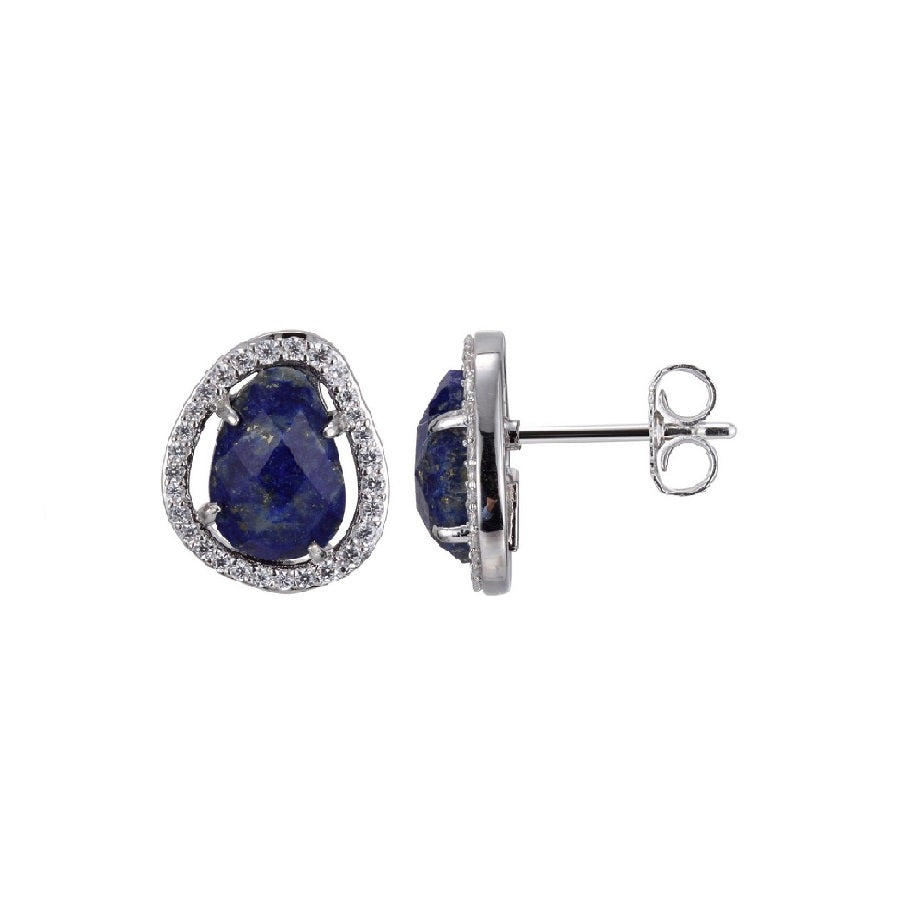 Sterling Silver Rhodium Plated Genuine Lapis Lazuli