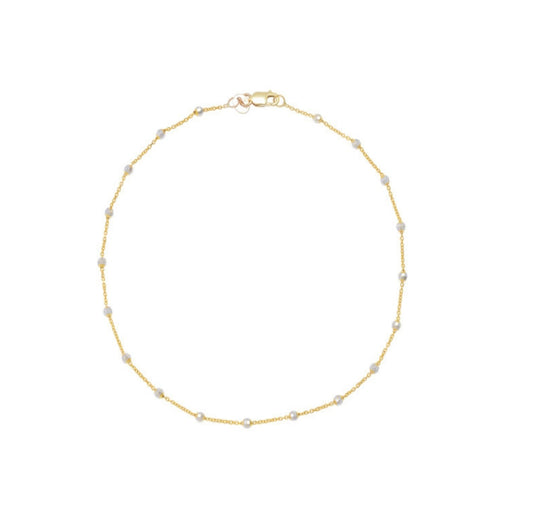 14k Yellow and White Gold Stazione Bead Rolo Anklet