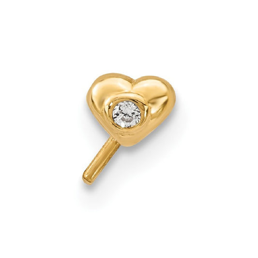 14k CZ Heart Nose Stud 3.7MM