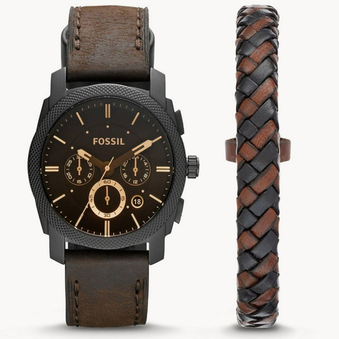 Machine Chronograph Dark Brown Leather Watch and Bracelet Box Set FS5251SET