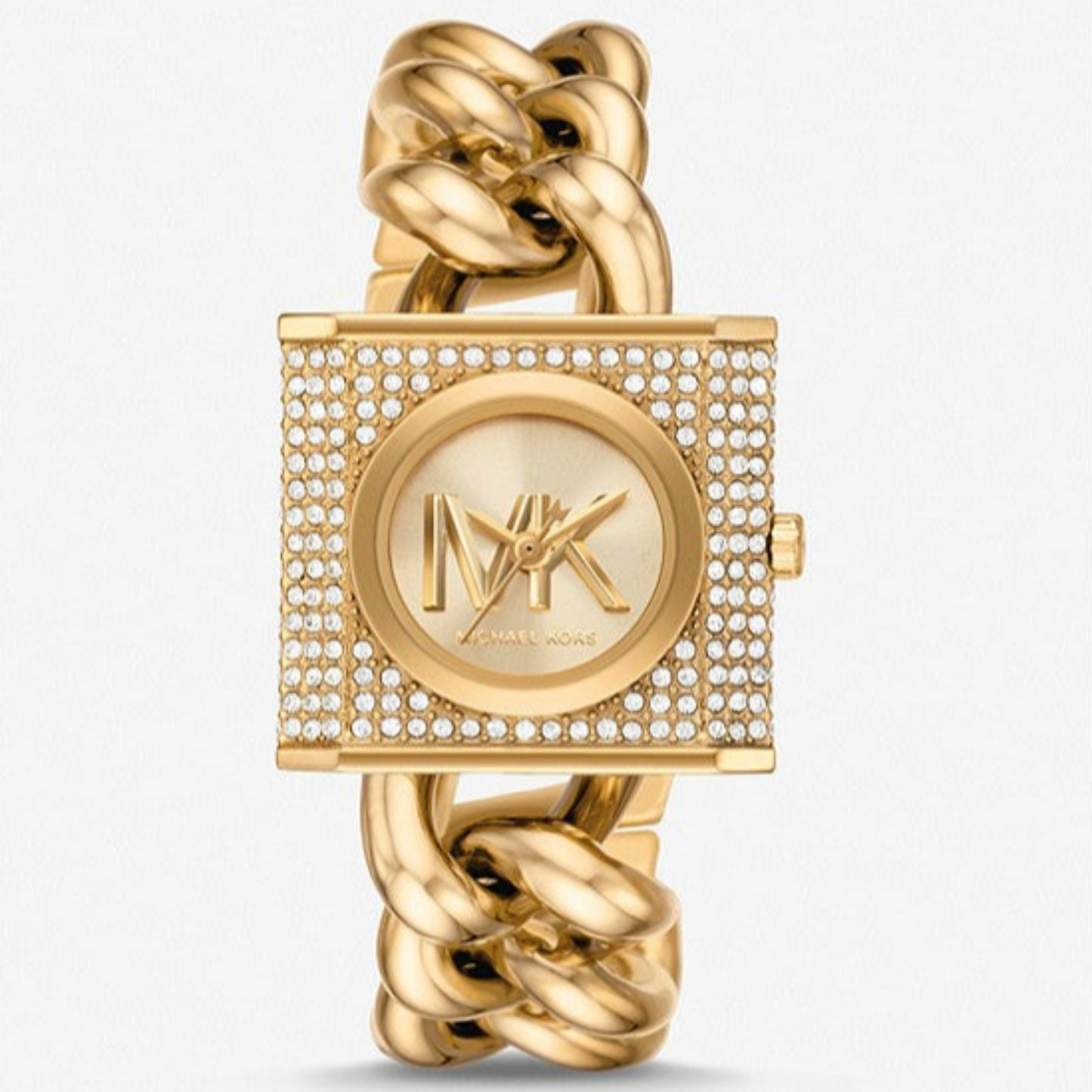 Mini Lock Pavé Gold-Tone Chain Watch