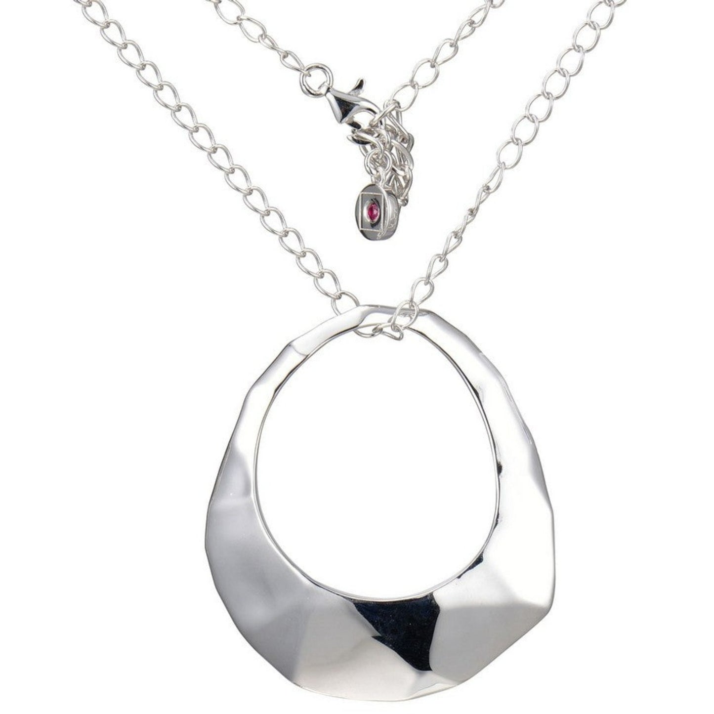 Sterling Silver Rhodium Plated Open Hammered